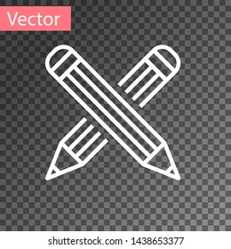 White Crossed pencil icon isolated on transparent background. Education sign. Drawing and educational tools. School office symbol.  Vector Illustration