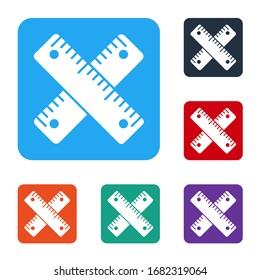 White Crossed ruler icon isolated on white background. Straightedge symbol. Set icons in color square buttons. Vector Illustration