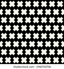 Patrón de cruces blancas. Formas cruzadas sin inconvenientes y fondo negro. Vector y monocromo.