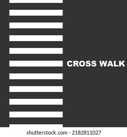 White crosswalk for safety walking across the street road slow down pedestrian traffic on black asphalt background top view flat vector design.