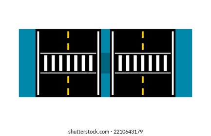 White crosswalk for safety walking across the street road slow down pedestrian traffic on black asphalt top view flat vector design.