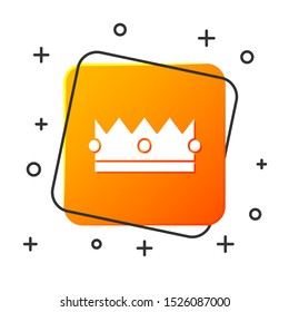 White Crown icon isolated on white background. Orange square button. Vector Illustration