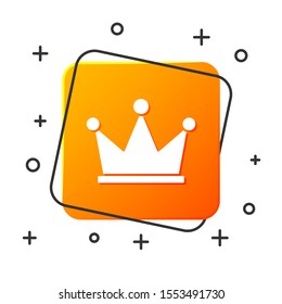 White Crown icon isolated on white background. Orange square button. Vector Illustration