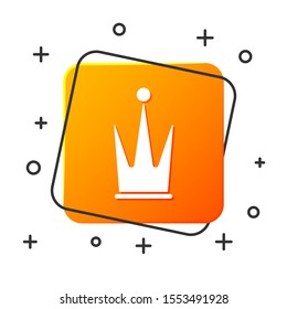 White Crown icon isolated on white background. Orange square button. Vector Illustration