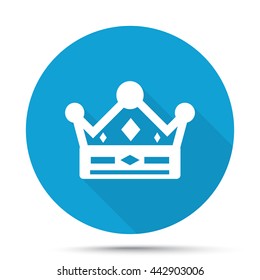 White Crown icon on blue button isolated on white