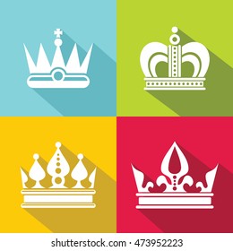 White crown icons on color background. Element for prince or queen. Vector illustration