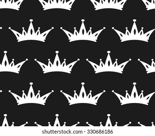 White crown on a black background. Seamless pattern