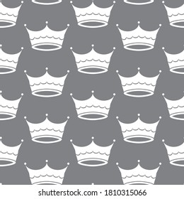 
White crown on a gray background. Print on fabric on textiles. Vector