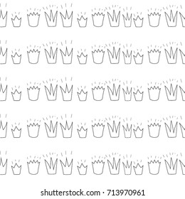 white crowns drawn in a naive style in a row. children's drawing.sketch, monochrome pattern. Freehand drawing vector with doodles. modern seamless pattern.