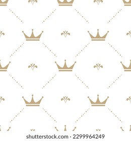 White crowns on grey background. Royal seamless pattern, baby textile or wallpaper vector design.