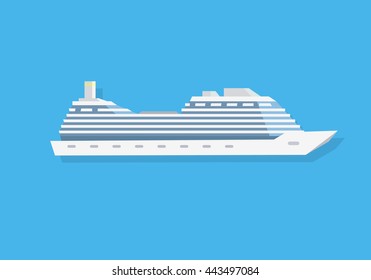 White cruise boat icon in flat style isolated on blue background. Vector illustration