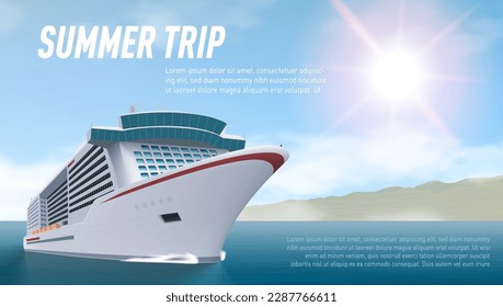 White Cruise Liner On Sea Or Ocean. Travel Concept. EPS10 Vector