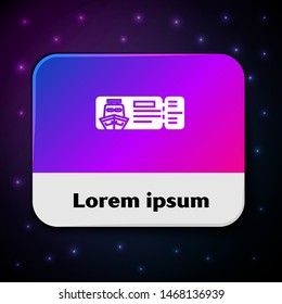 White Cruise ticket for traveling by ship icon isolated on black background. Travel by Cruise liner. Cruises to Paradise. Rectangle color button. Vector Illustration