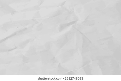 White crumpled craft paper texture as background. Light grey paper texture, Old vintage page or grunge vignette of old newspaper. Pattern rough art creased grunge letter with copy space for text.