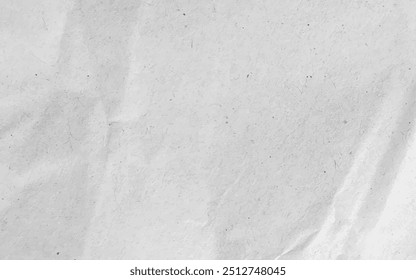 White crumpled craft paper texture as background. Light grey paper texture, Old vintage page or grunge vignette of old newspaper. Pattern rough art creased grunge letter with copy space for text.