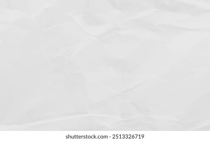 White crumpled craft paper texture as background. Light grey paper texture, Old vintage page or grunge vignette of old newspaper. Pattern rough art creased grunge letter with copy space for text.