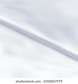 White crumpled fabric material mock up, top view, 3d rendering. Empty softness silk or canvas drape with crease mockup. Clear abstract sheet or tissue linens wave template.
