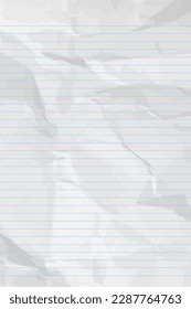 White сlean crumpled notebook paper with lines. Vertical crumpled checkered empty paper template for posters and banners. Vector illustration