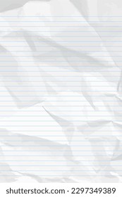 White сlean crumpled notebook paper with lines. Vertical crumpled checkered empty paper template for posters and banners. Vector illustration