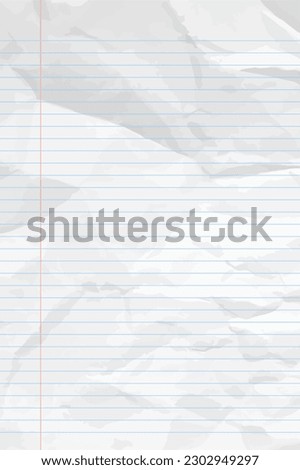 White сlean crumpled notebook paper with lines. Vertical crumpled checkered empty paper template for posters and banners. Vector illustration
