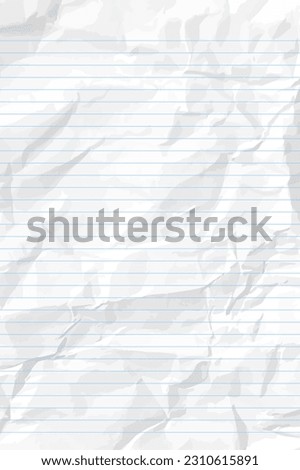 White сlean crumpled notebook paper with lines. Vertical crumpled checkered empty paper template for posters and banners. Vector illustration