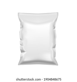 White Crumpled Packet Of Chips. Plastic Package Template. EPS10 Vector