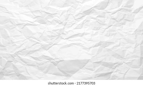 White сlean crumpled paper background. Horizontal crumpled empty paper template for posters and banners. Vector illustration