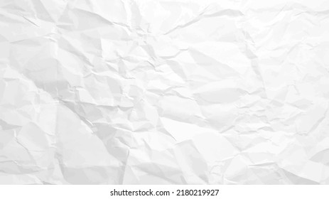 White сlean crumpled paper background. Horizontal crumpled empty paper template for posters and banners. Vector illustration