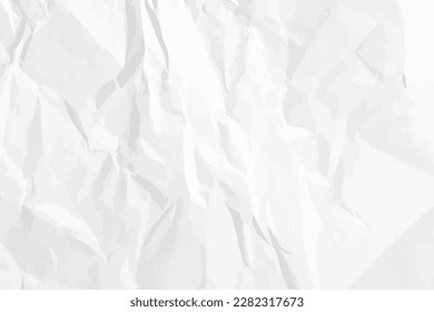 White сlean crumpled paper background. Horizontal crumpled empty paper template for posters and banners. Vector illustration