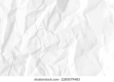 White сlean crumpled paper background. Horizontal crumpled empty paper template for posters and banners. Vector illustration