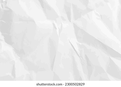 White сlean crumpled paper background. Horizontal crumpled empty paper template for posters and banners. Vector illustration