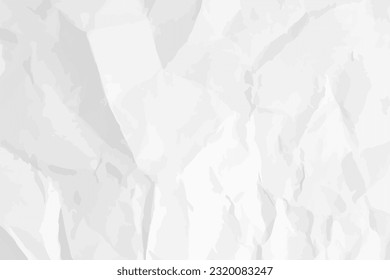 White сlean crumpled paper background. Horizontal crumpled empty paper template for posters and banners. Vector illustration