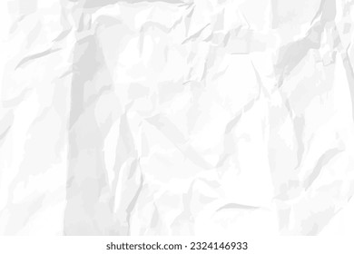 White сlean crumpled paper background. Horizontal crumpled empty paper template for posters and banners. Vector illustration