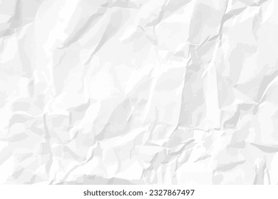 White сlean crumpled paper background. Horizontal crumpled empty paper template for posters and banners. Vector illustration