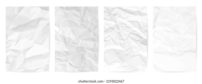 White сlean crumpled paper background. Set of four vertical crumpled empty paper templates for posters and banners. Vector illustration - Shutterstock ID 2193022467