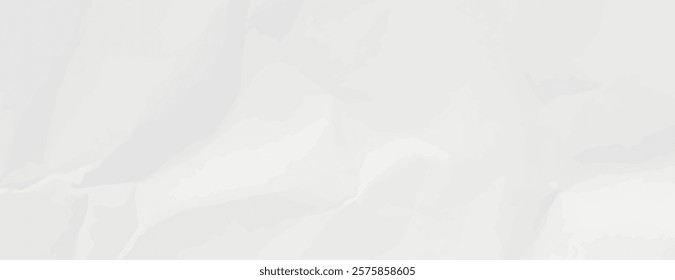 White crumpled paper background with a soft texture. The background is white with subtle folds, creating a textured white appearance. Paper texture background vector. White background.