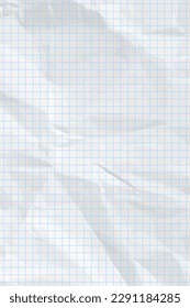 White сlean crumpled paper background. Vertical crumpled checkered empty paper template for posters and banners. Vector illustration