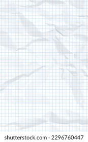 White сlean crumpled paper background. Vertical crumpled checkered empty paper template for posters and banners. Vector illustration