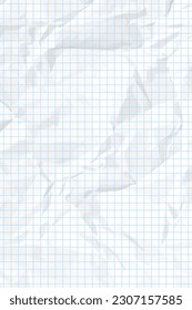 White сlean crumpled paper background. Vertical crumpled checkered empty paper template for posters and banners. Vector illustration