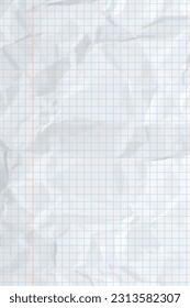 White сlean crumpled paper background. Vertical crumpled checkered empty paper template for posters and banners. Vector illustration