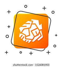 White Crumpled paper ball icon isolated on white background. Orange square button. Vector Illustration