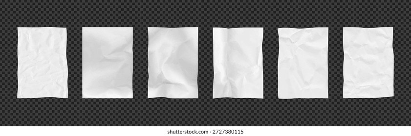 Weiß zerknittertes Papier Overlay Textur. Falteneffekt Struktur Vektorblatt für Poster, Memo-Hintergrund oder Collage. Dokument-Design-Kit-Paket clipart auf wie transparentes png bg