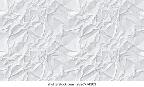 White crumpled paper seamless pattern background with realistic texture crinkled page vector backdrop.