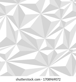 White crumpled paper simple polygonal light abstract seamless pattern, vector background 