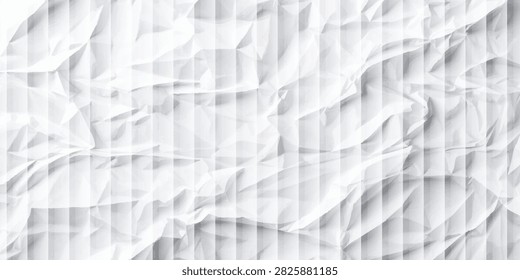 White Crumpled Paper Texture Background With Vertical Striped Folds And Wrinkled Abstract Surface,vector