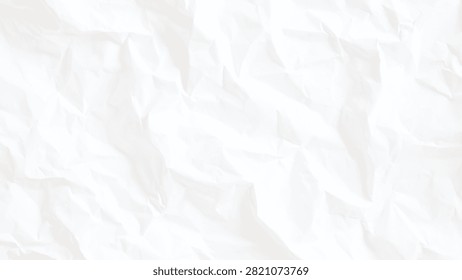 White crumpled paper texture with soft shadows and creases, angle view of folded sheet surface creased