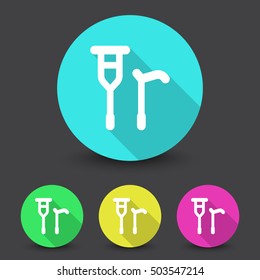 White Crutch Cane icon in different colors set