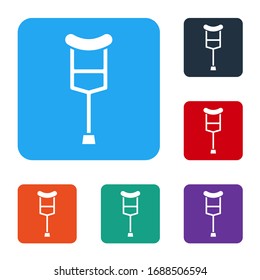 White Crutch or crutches icon isolated on white background. Equipment for rehabilitation of people with diseases of musculoskeletal system. Set icons in color square buttons. Vector Illustration