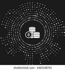 White Cryptocurrency coin Bitcoin icon isolated on grey background. Blockchain technology, bitcoin, digital money market, cryptocoin wallet. Abstract circle random dots. Vector Illustration