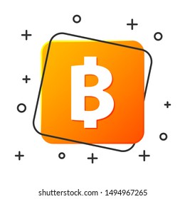 White Cryptocurrency coin Bitcoin icon isolated on white background. Physical bit coin. Blockchain based secure crypto currency. Orange square button. Vector Illustration
